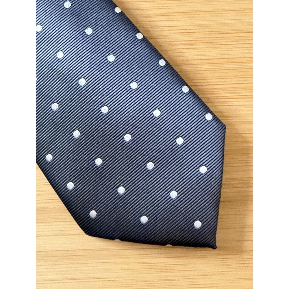 PRADA One Size Dark Gray White Polka Dot Silk Tie Necktie